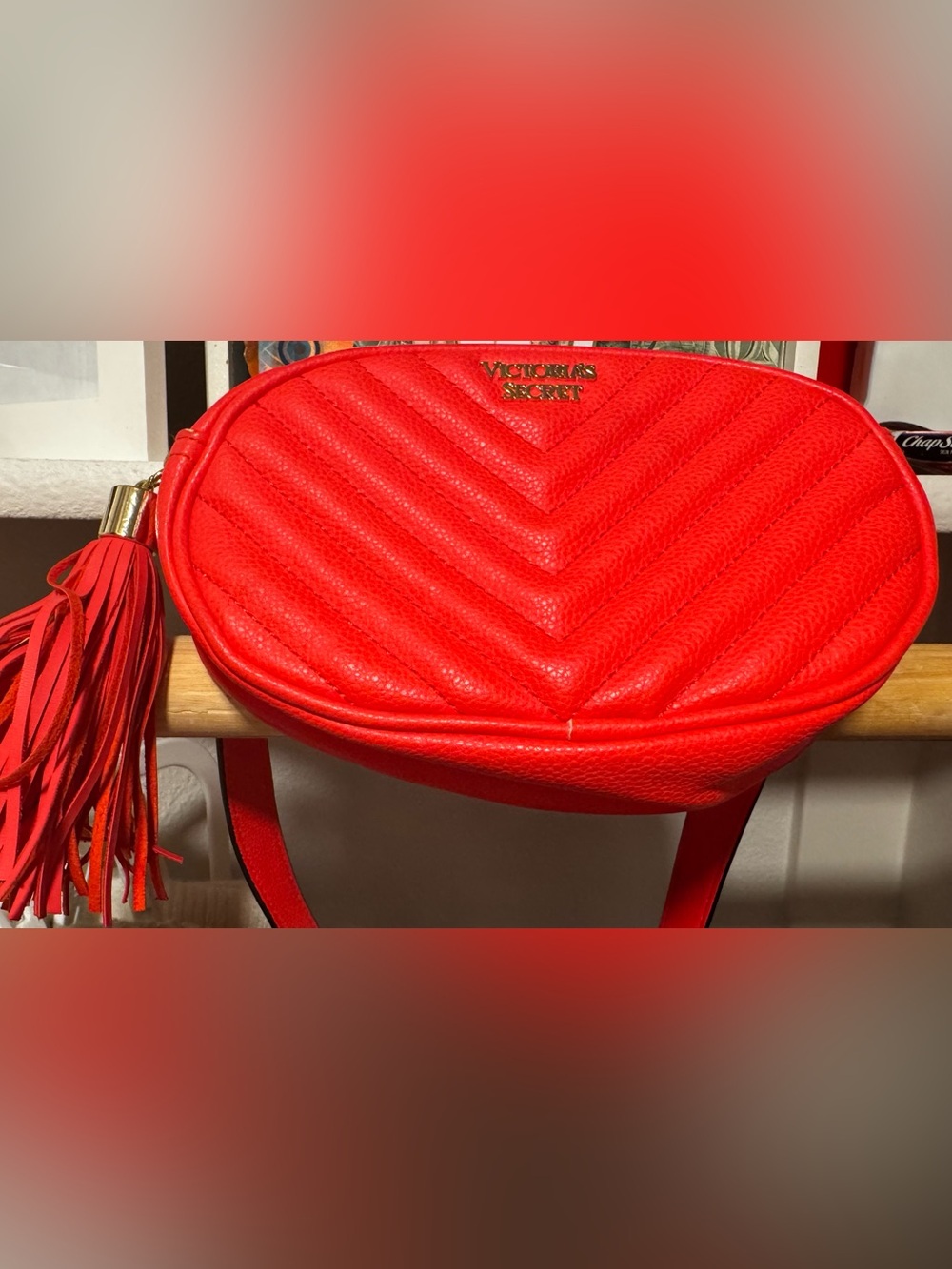 Victoria's Secret Bright Red Quilted Chevron Crossbody